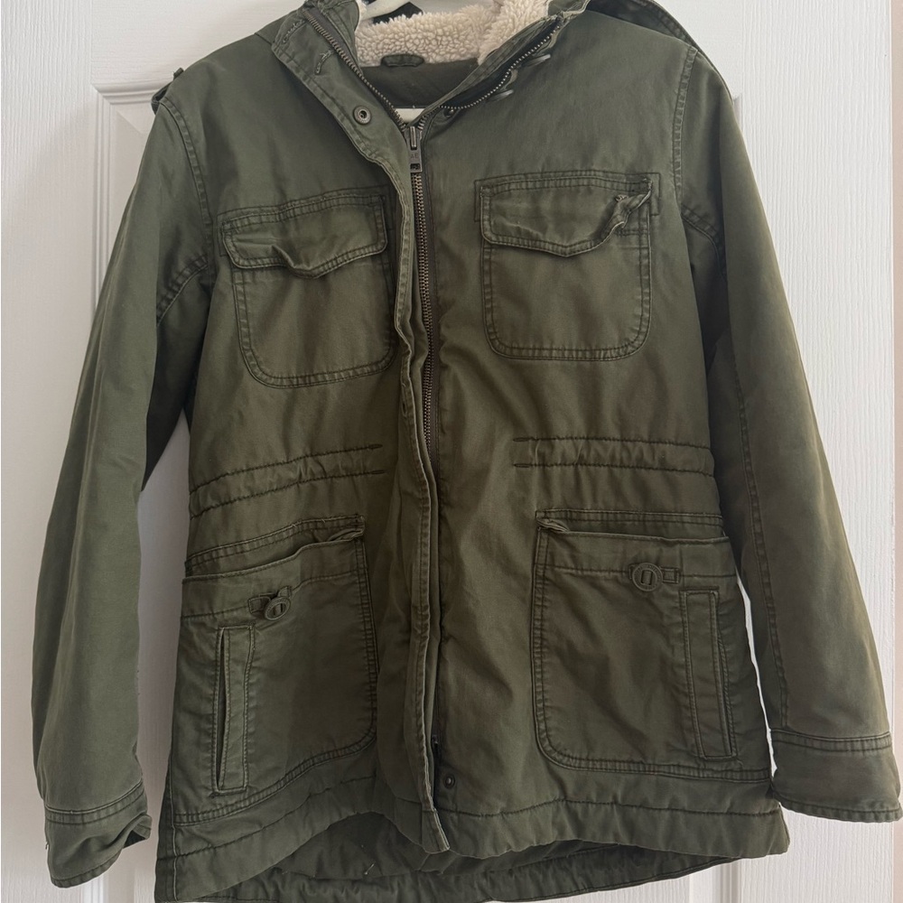 American Eagle Outfitters Green Utility Jacket with Hood